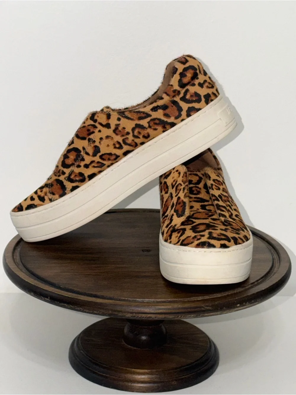 J/Slides NYC Leopard Calf Hair Platform Slip On Sneakers 6.5M
